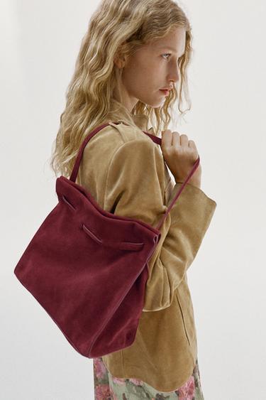 Zara MEDIUM SUEDE SHOULDER BAG - Russet Brown