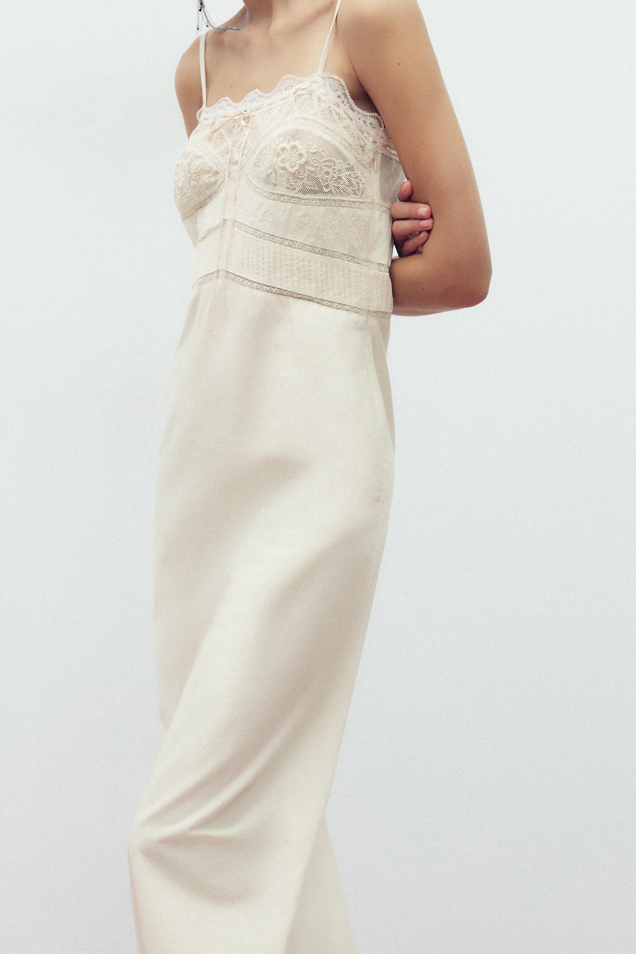 レースリボン付きミディ丈ワンピース - オフホワイト | ZARA