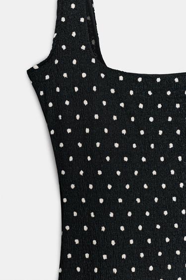 ROBE MIDI TEXTURÉE À POIS - Blanc / Noir de Zara - Image 5