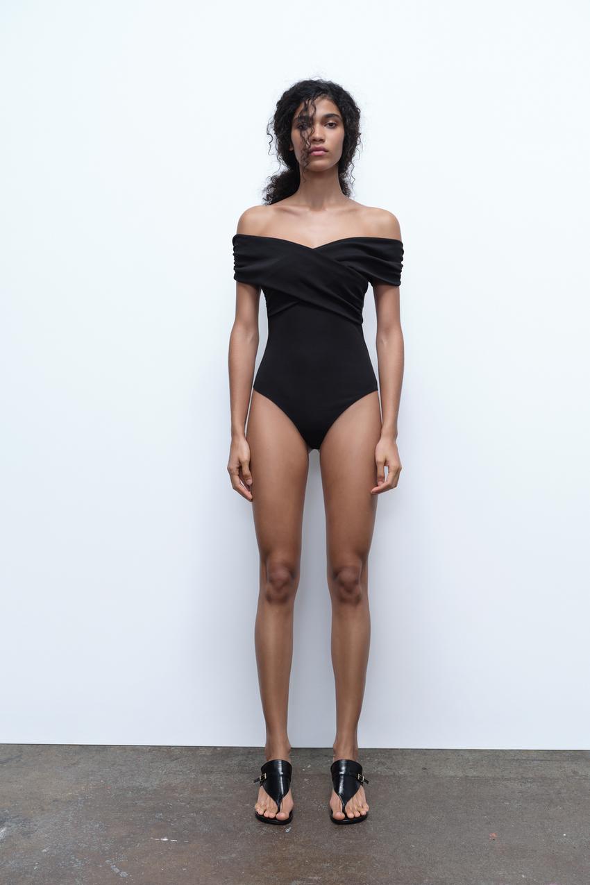 ZARA Wrap Long Sleeve Lace Black Bodysuit Top 5039/860 - M size