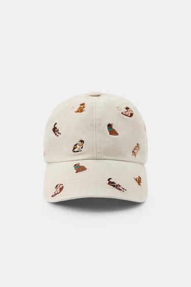 CAT EMBROIDERY TWILL CAP - Stone by Zara