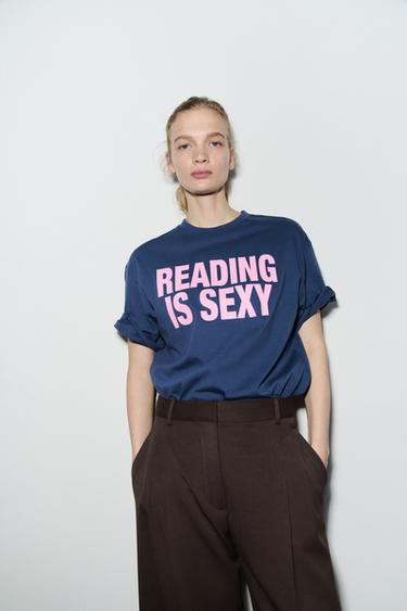 T-SHIRT OVERSIZE À INSCRIPTION - Bleu chiné de Zara