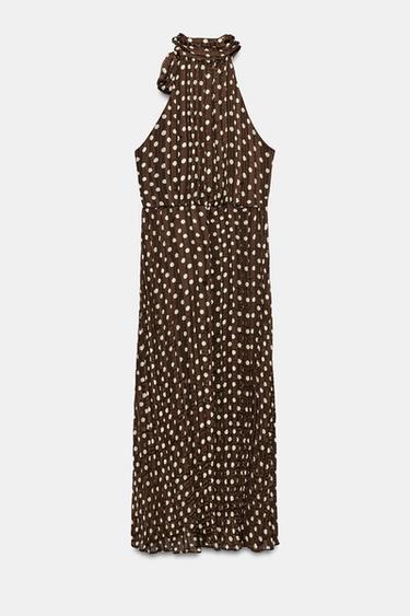 POLKA DOT MIDI DRESS WITH BOW - Brown / Ecru by Zara - Image 8