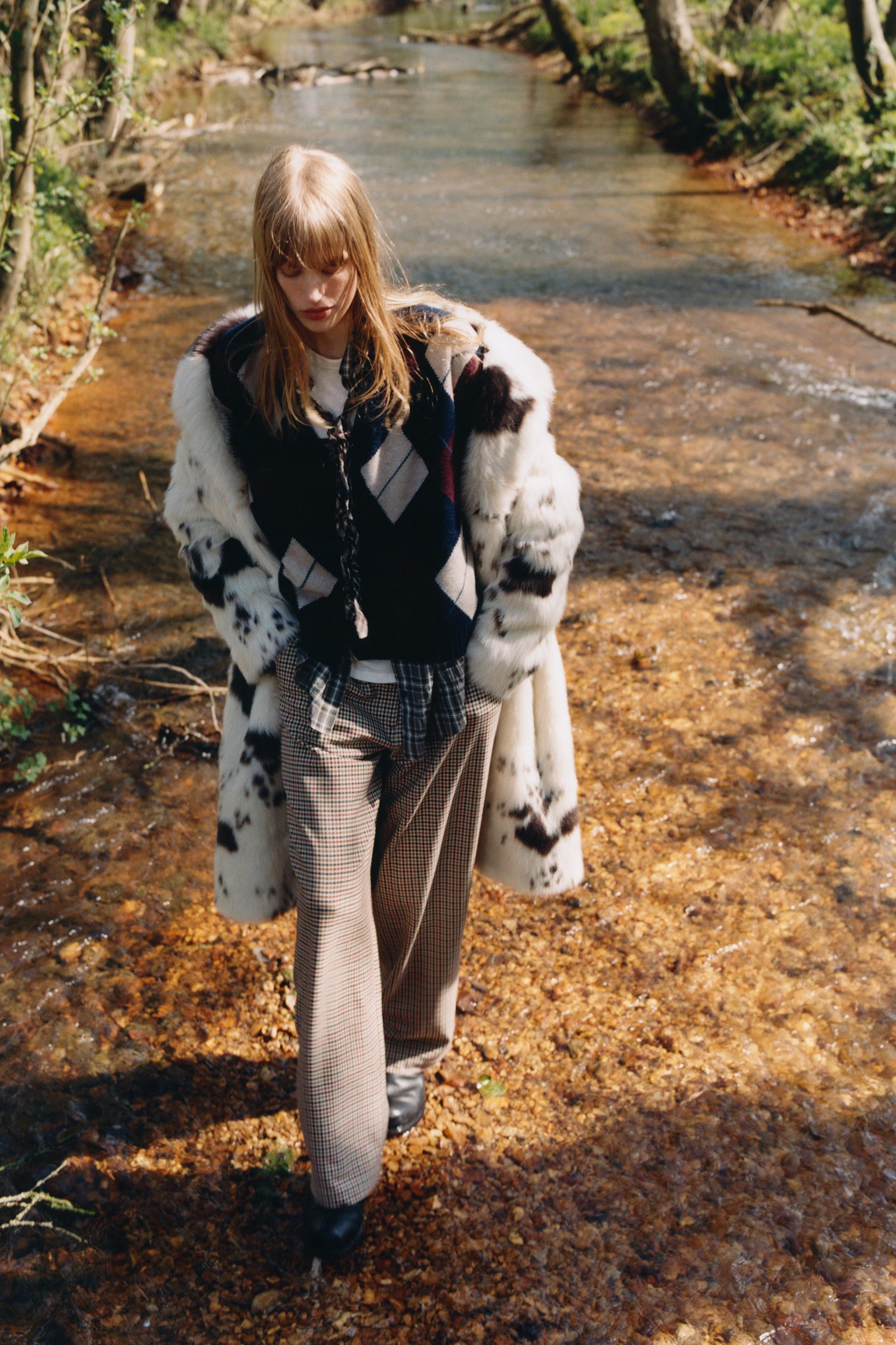 ANIMAL PRINT FAUX FUR COAT ZW COLLECTION