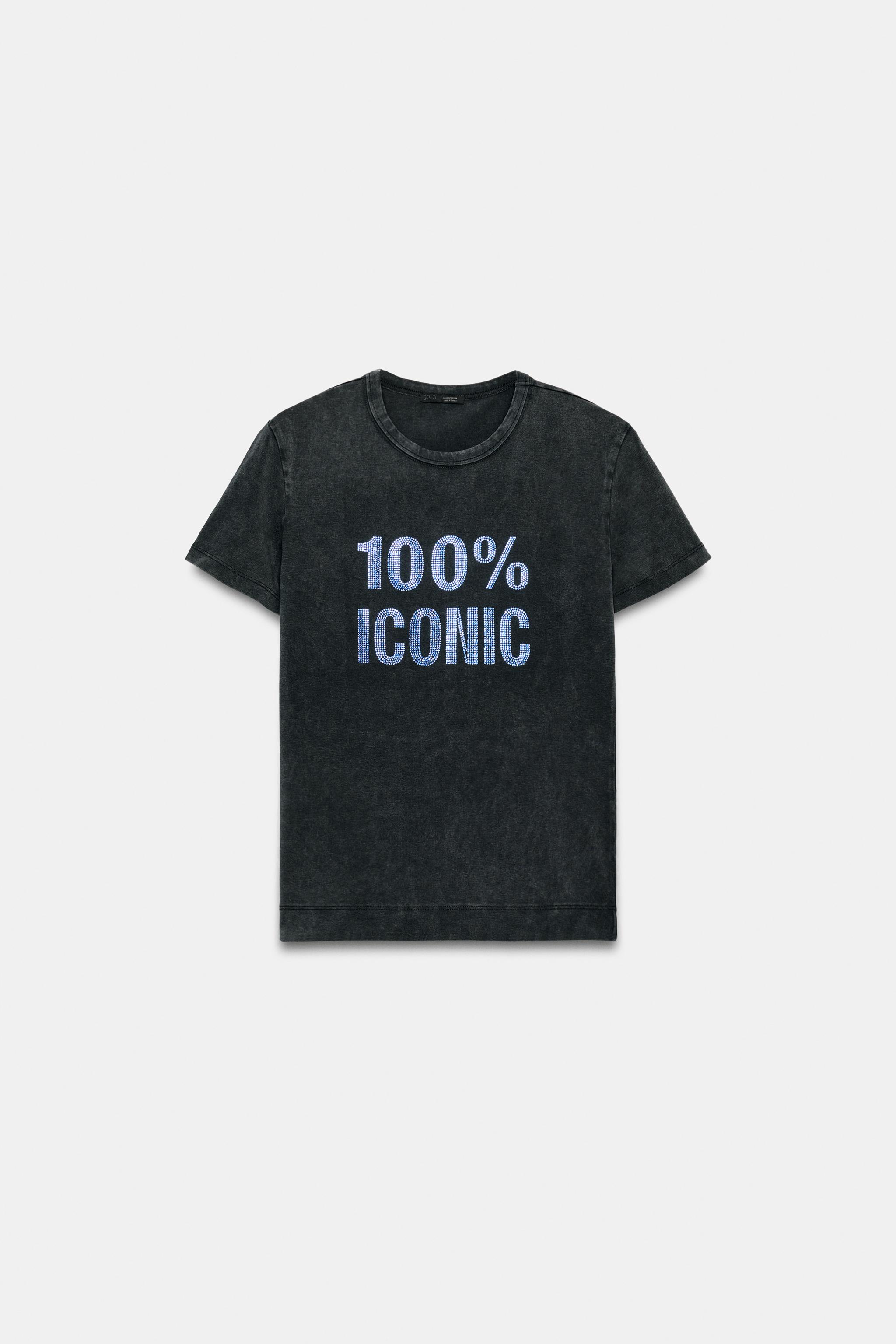 WASHED RHINESTONE TEXT T-SHIRT