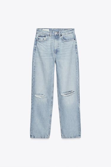 HIGH-WAIST RIPPED MOM FIT JEANS - Light blue by Zara - Image 4