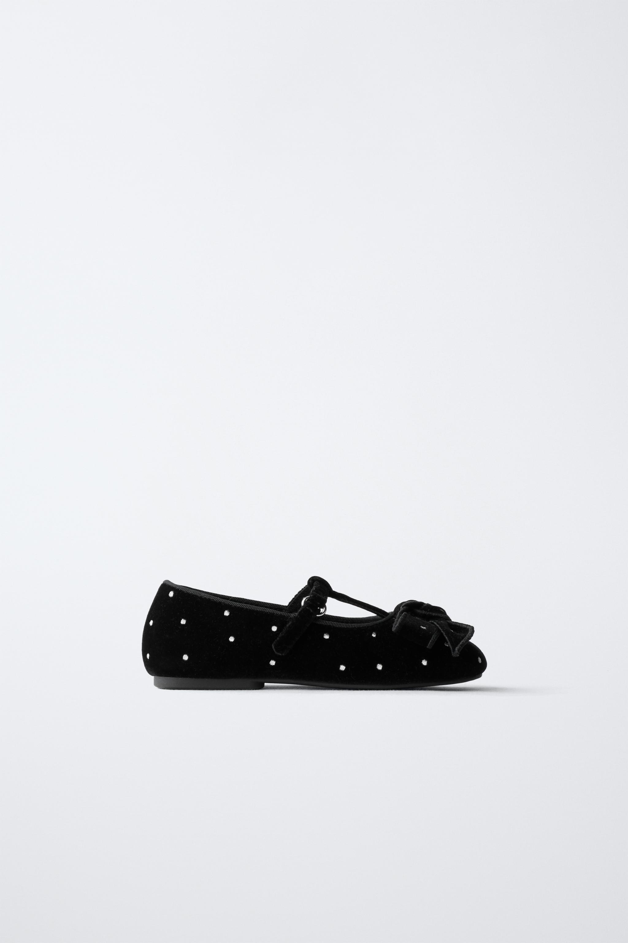 VELVET T-BAR BALLET FLATS WITH BOW