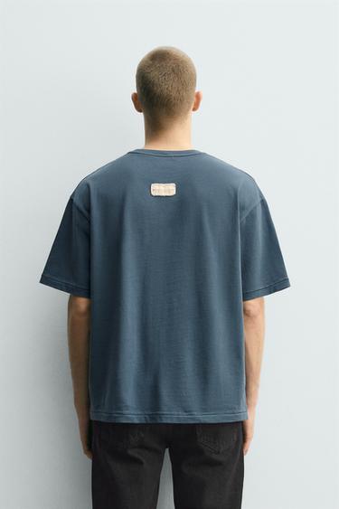 RELAXED FIT PATCH T-SHIRT - Blue by Zara - Image 2