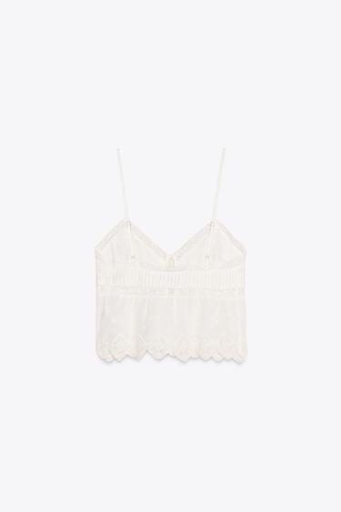 TOP À BRETELLES BRODÉES - Blanc de Zara - Image 6