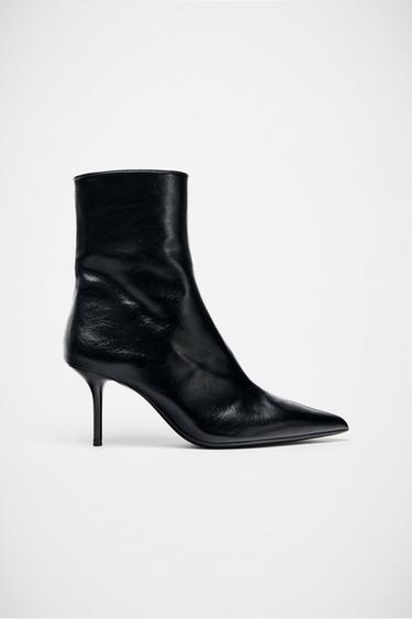 CRACKLED-EFFECT HIGH-HEEL ANKLE BOOTS - Black by Zara