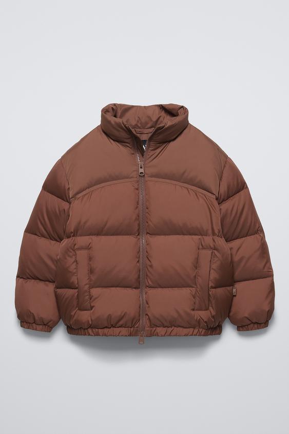 SHORT WATERREPELLENT FEATHER AND DOWN PUFFER JACKET Light brown