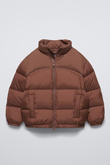 SHORT DOWN AND FEATHER PUFFER JACKET - Light brown by Zara - Image 0