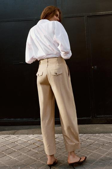 ADJUSTABLE HEM WIDE-LEG TROUSERS - Light camel by Zara - Image 5