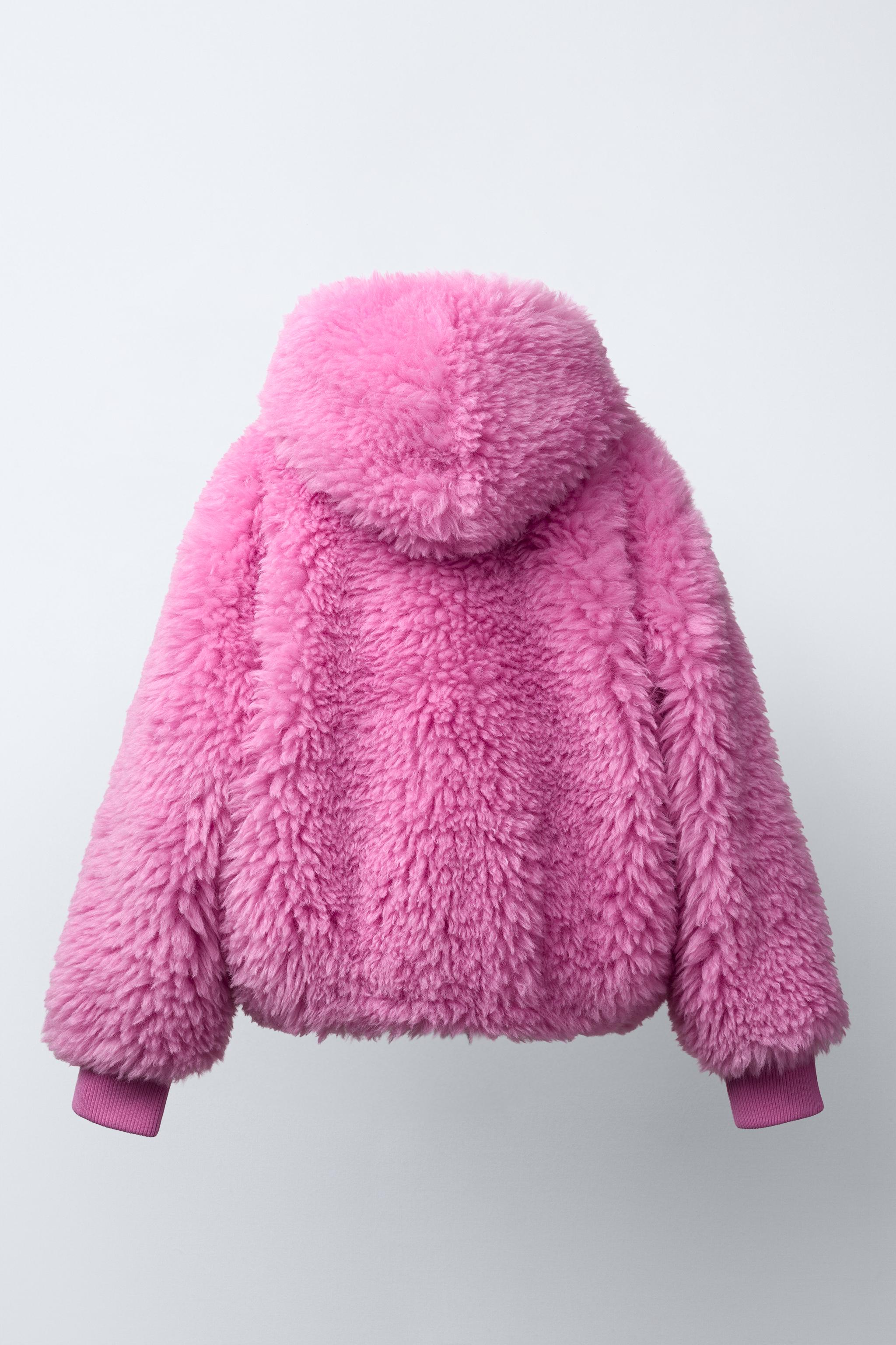 FAUX FUR JACKET WITH HOODIE - Pink | ZARA United States