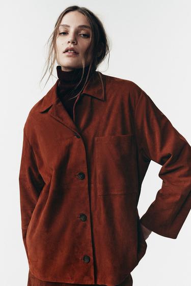 LIMITED EDITION SUEDE LEATHER POCKET SHIRT - Dusty pink by Zara