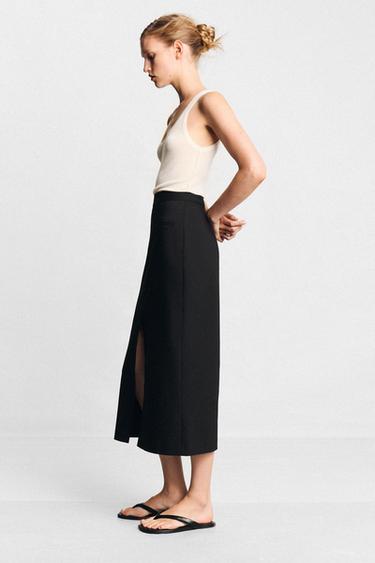 FALDA MIDI ABERTURA - Negro de Zara