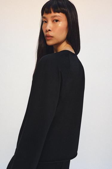 Zara REGULAR FIT LONG SLEEVE RAGLAN T-SHIRT - Black