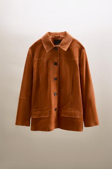 CAZADORA PIEL ANTE 100% - Naranja quemado de Zara