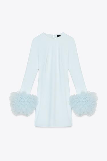 ボリュームチュールカフスショートドレスパステルブルーZaraのボリュームチュールカフスショートドレス - パステルブルー 