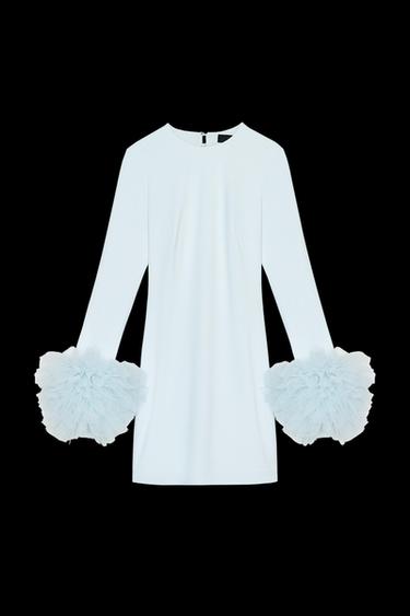 KURZES KLEID MIT TÜLLÄRMEIN UND WEITEM SCHNITT - Pastellblau von Zara - Bild 0