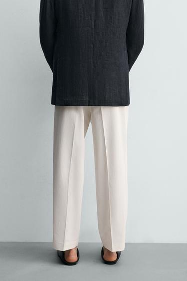 REGULAR FIT VISCOSE/COTTON TROUSERS - Oyster-white by Zara - Image 2