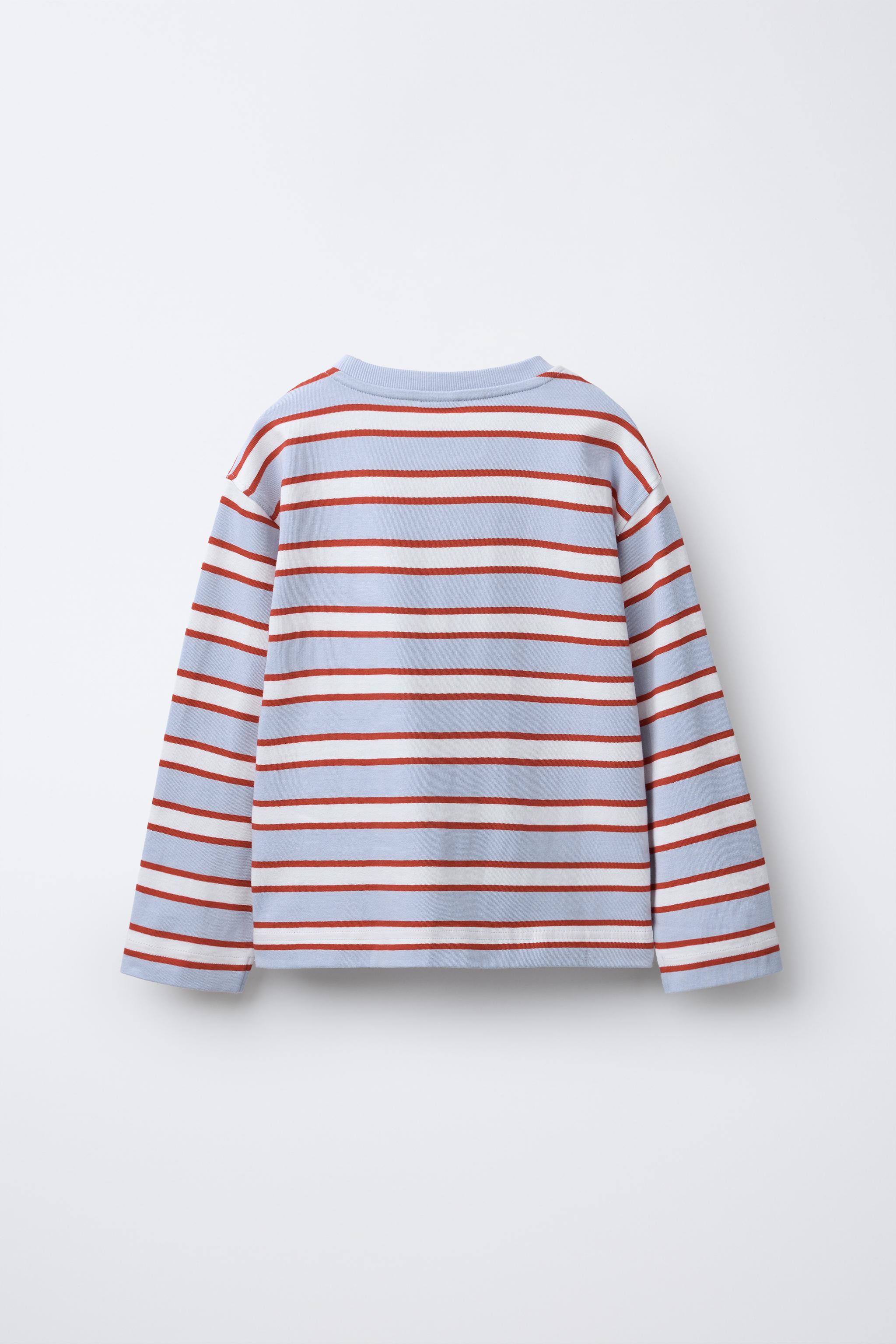 ★ドイツ発*ZARA*新作*STRIPE ジャガードTシャツ/RH★ STRIPED T-SHIRT WITH HEART PATCH - Light blue | ZARA Spain