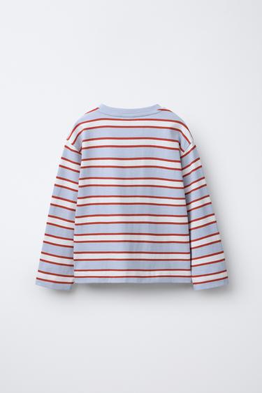 T-SHIRT À RAYURES ET PIÈCE CŒUR - Bleu clair de Zara - Image 1