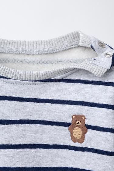 STRIPED BEAR EMBROIDERY SWEATSHIRT - Grey / Blue by Zara - Image 2