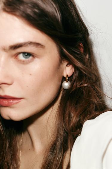 FAUX PEARL HOOP EARRINGS - Multicoloured by Zara