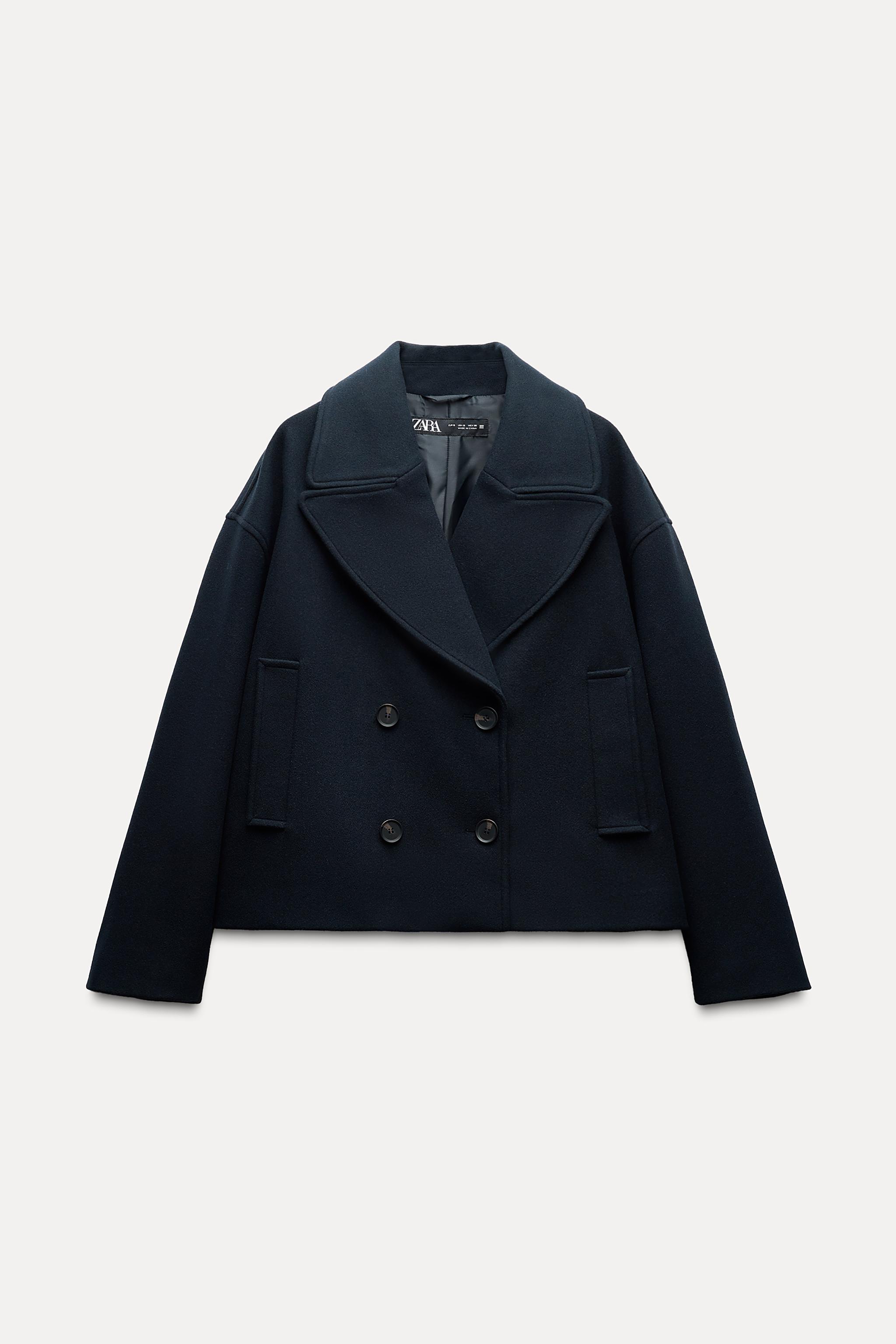 MANTEAU COURT CROISE Bleu marine ZARA Belgique Belgium