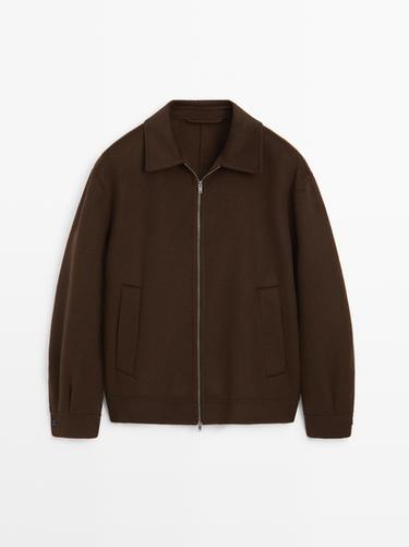 Cazadora detalle cremallera mezcla lana - Burdeos de Zara