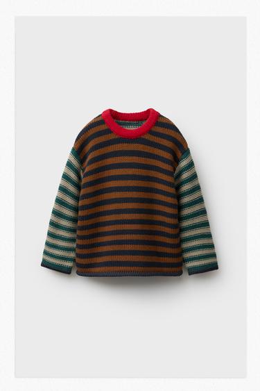 GESTREEPTE TRICOT TRUI - Bruin-Blauw van Zara