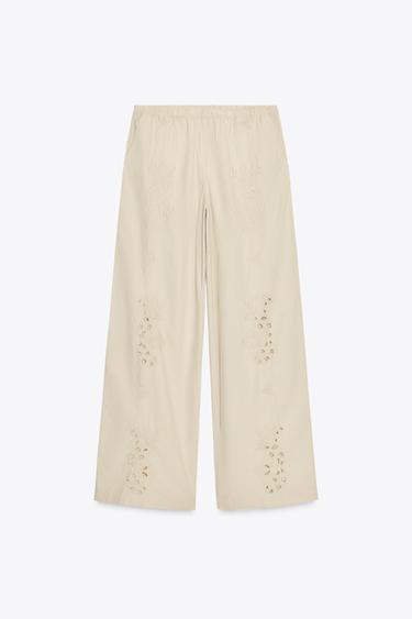 EMBROIDERED PYJAMA TROUSERS - Taupe grey by Zara
