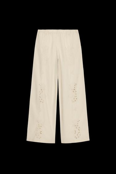 Zara EMBROIDERED PAJAMA PANTS - Taupe gray - Image 0