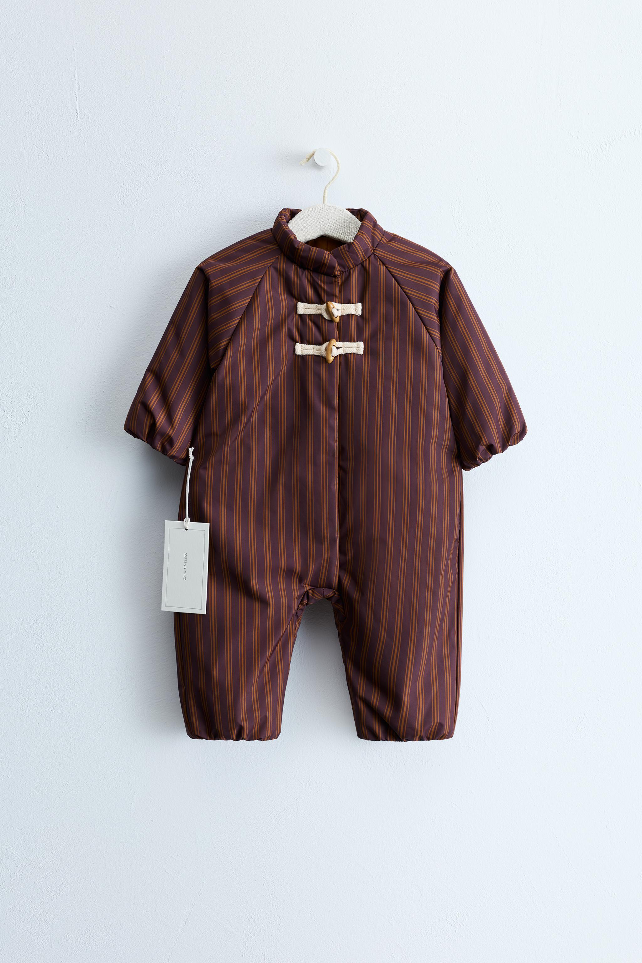 ZARA TIMELESS - STRIPED NYLON ALL-IN-ONE WITH DETACHABLE HOOD — Caramel