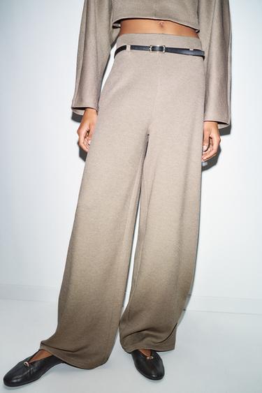 PANTALÓN PALAZZO CINTURÓN - Beige de Zara