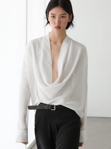 Zara Flowing shirt with cowl neckline detail - White