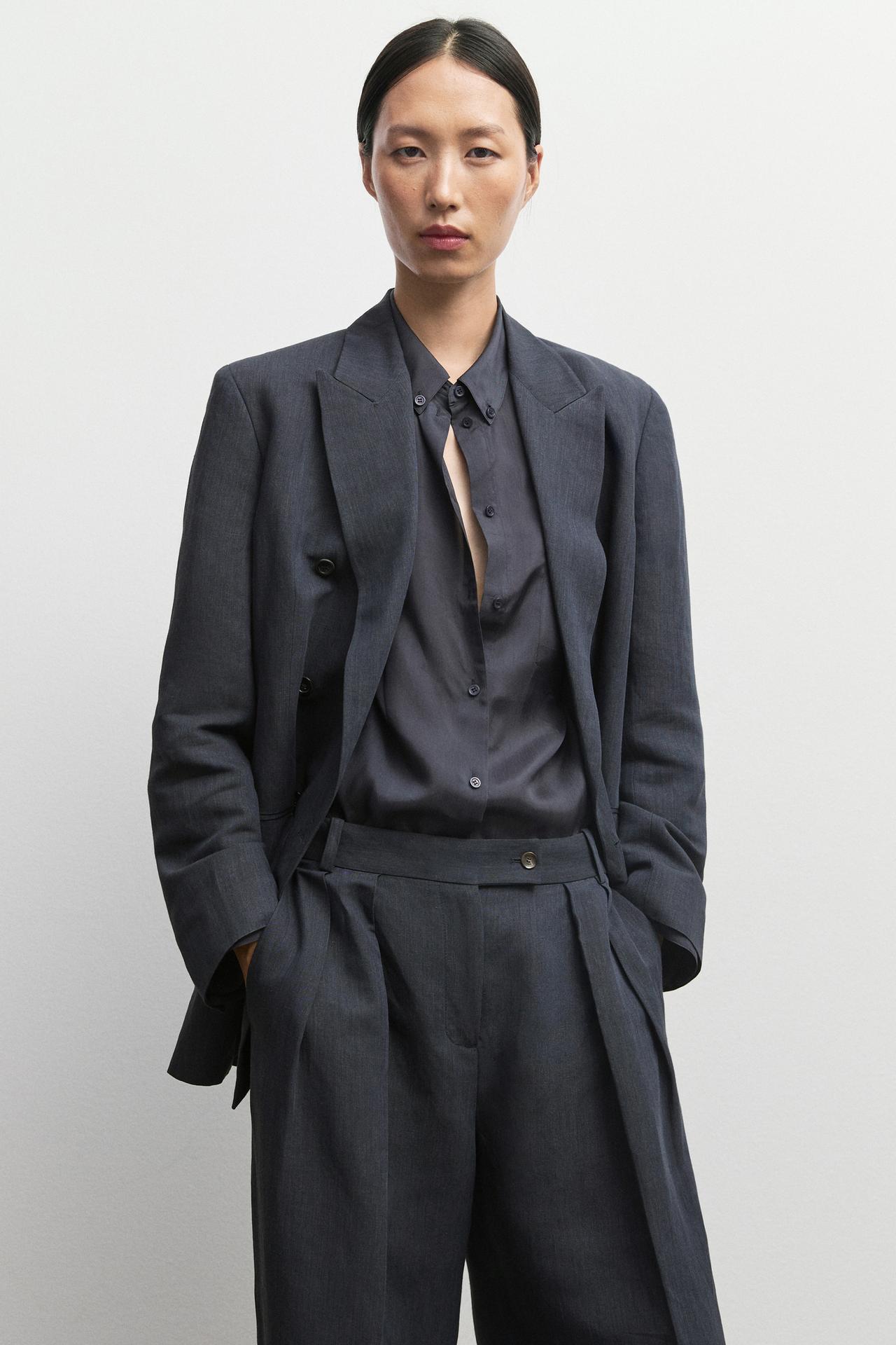 Melange linen suit pants — Navy blue