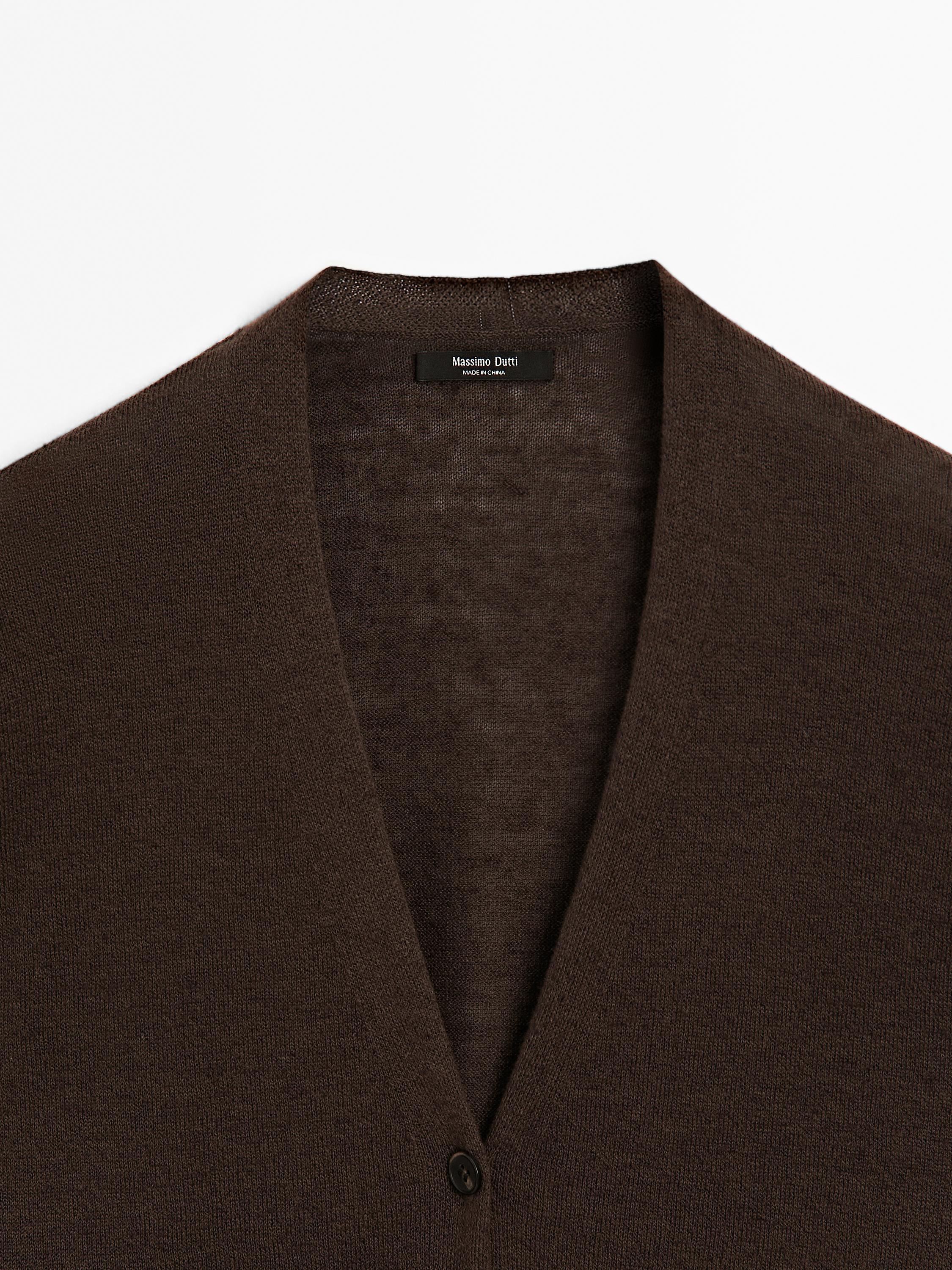 Long linen blend knit cardigan