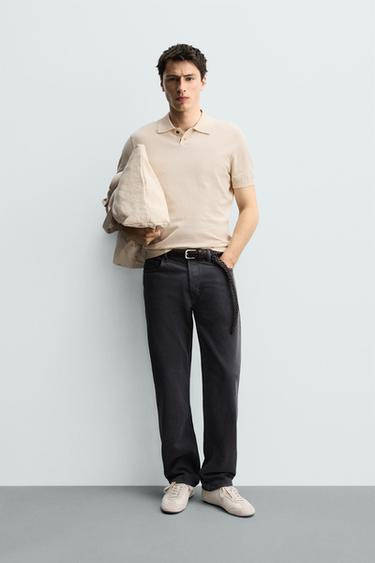 REGULAR FIT COTTON/LINEN KNIT POLO SHIRT - Ecru by Zara