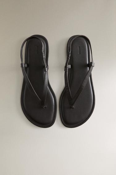 SANDALES PLATES CUIR - Marron de Zara - Image 2