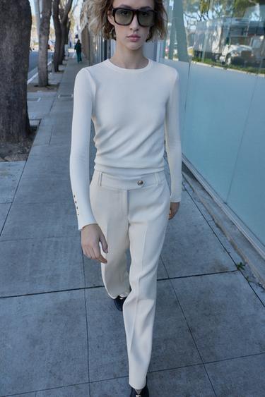 PANTALON DROIT TAILLE HAUTE - Écru de Zara - Image 3