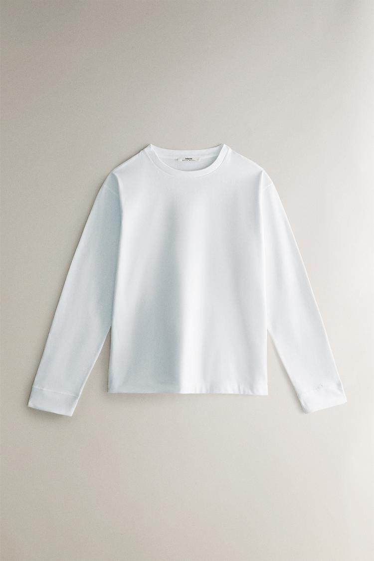 LONG SLEEVE COTTON T-SHIRT - White | ZARA United States
