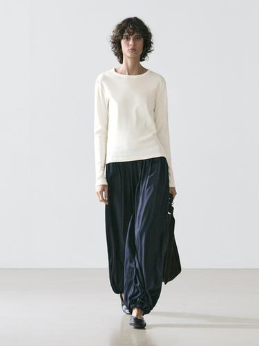 Zara Ribbed long sleeve melange T-shirt - Ecru