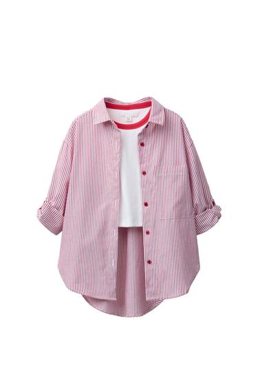 STRIPED SHIRT WITH CONTRAST NECK RIB T-SHIRT PACK - Red by Zara