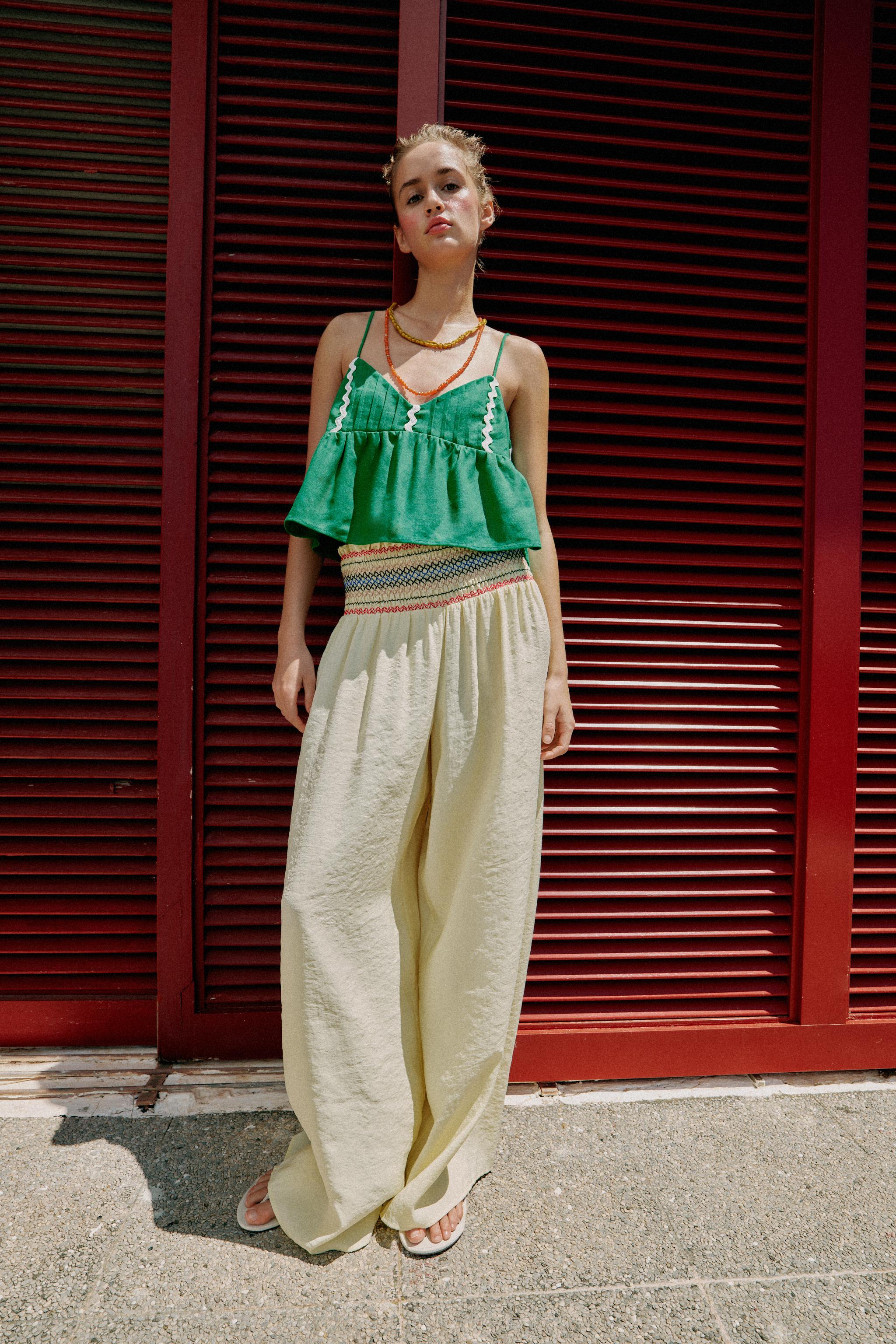 ELASTIC WAIST WIDE LEG PANTS — Yellow
