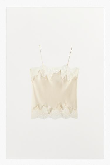 SATIN LACE-TRIMMED CAMISOLE TOP - Ecru by Zara