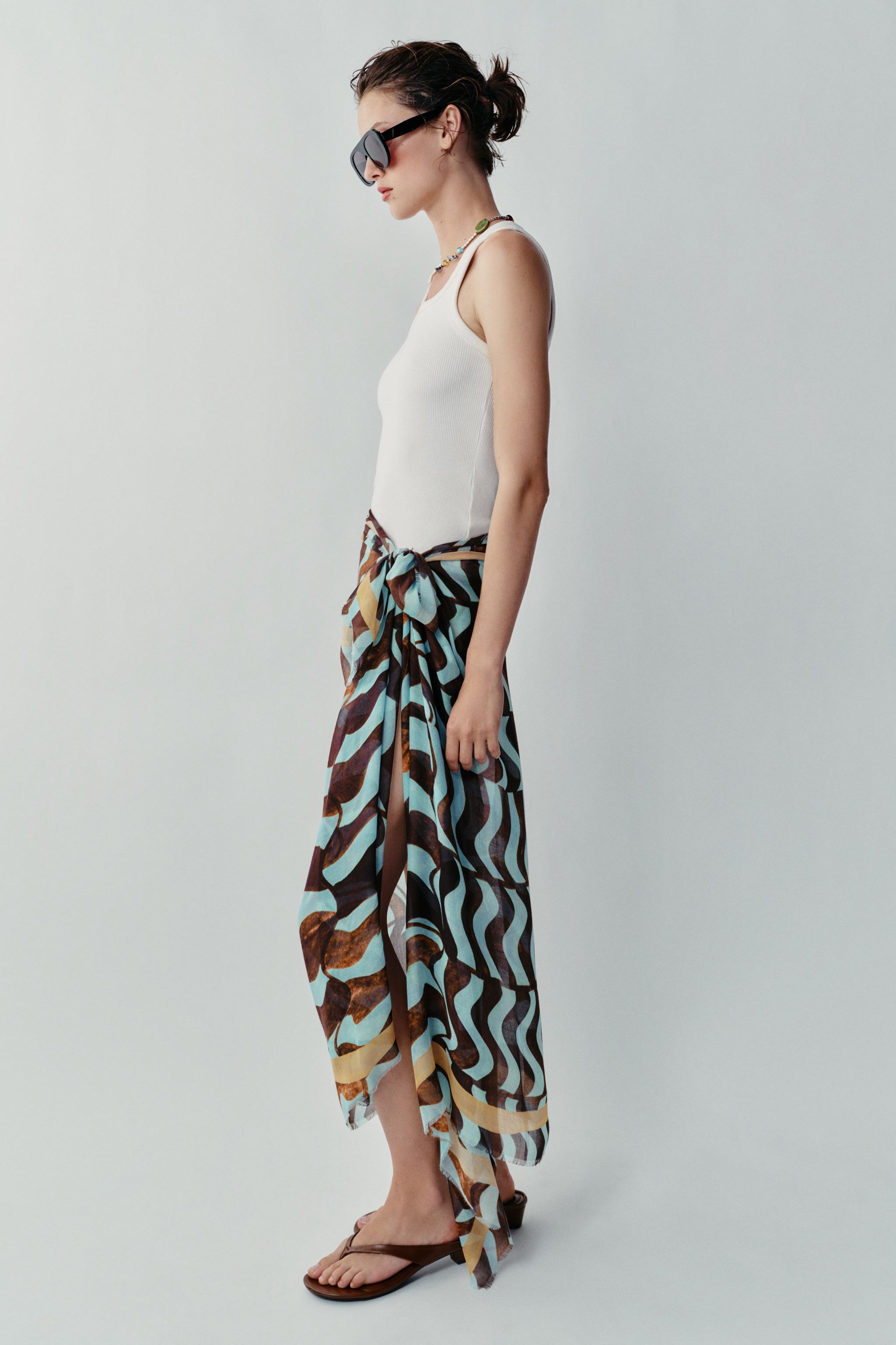 WAVY PRINT MODAL SILK SCARF — Blue