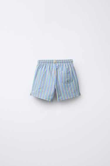AGES 6-14 / STRIPED SEERSUCKER SWIM SHORTS - Blue by Zara - Image 1