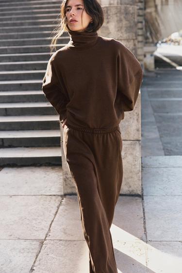 WASHED INTERLOCK PANTS — Brown 2